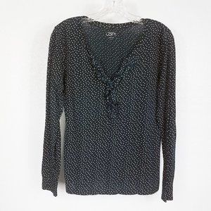 Ann Taylor LOFT Women's V Neck Half Button Mini Ruffle Blouse Shirt Top